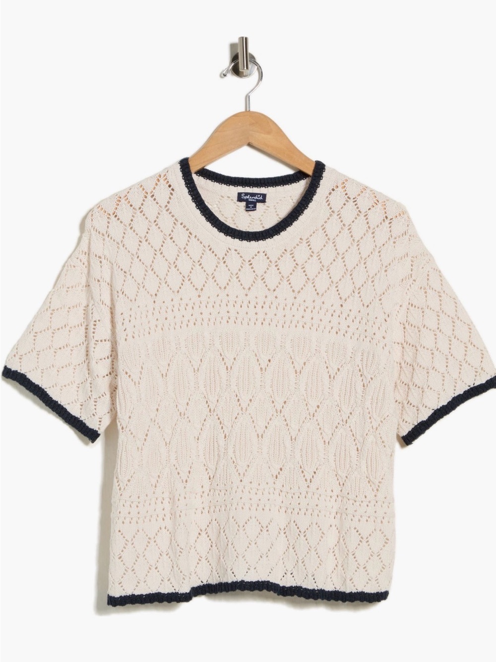 Splendid Honore Tipped Short Sleeve Cotton Knit Sweater XL